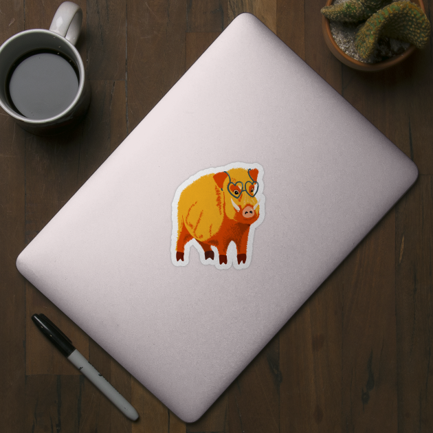 Cute Boar Pig With Glasses by Boriana Giormova